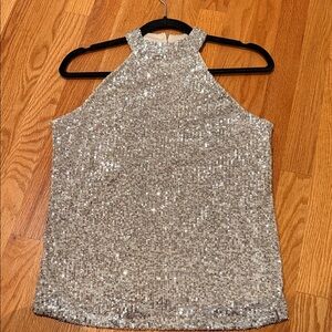 Cable & Gauge Silver Sequin Halter Blouse